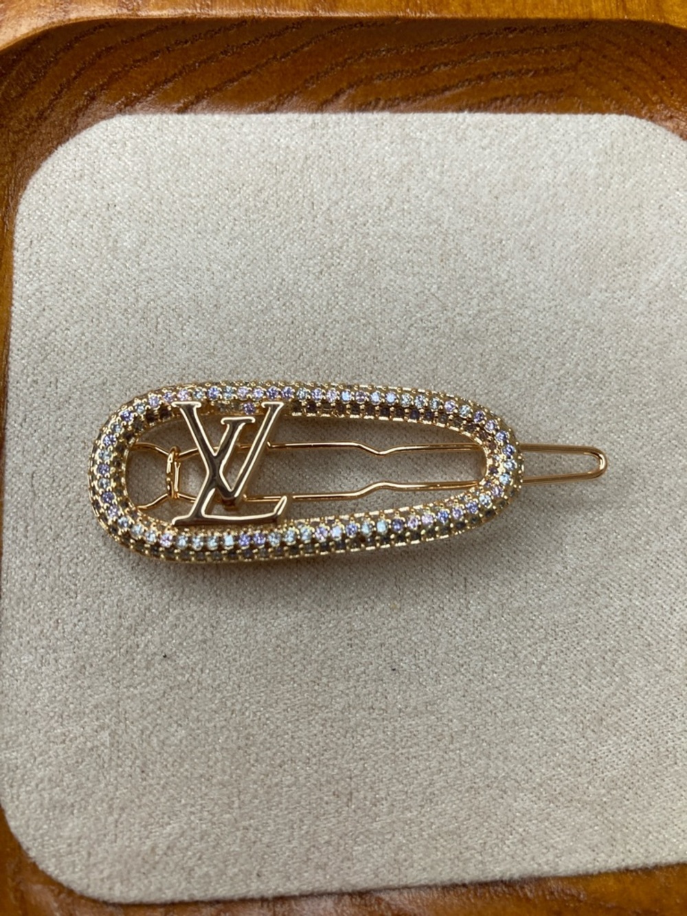 Louis Vuitton Gold Crystal-Trim LV Hair Pin